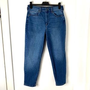 Sonoma High Waist Mom Jeans Long Inseam Blue Denim Whiskered Stretch
